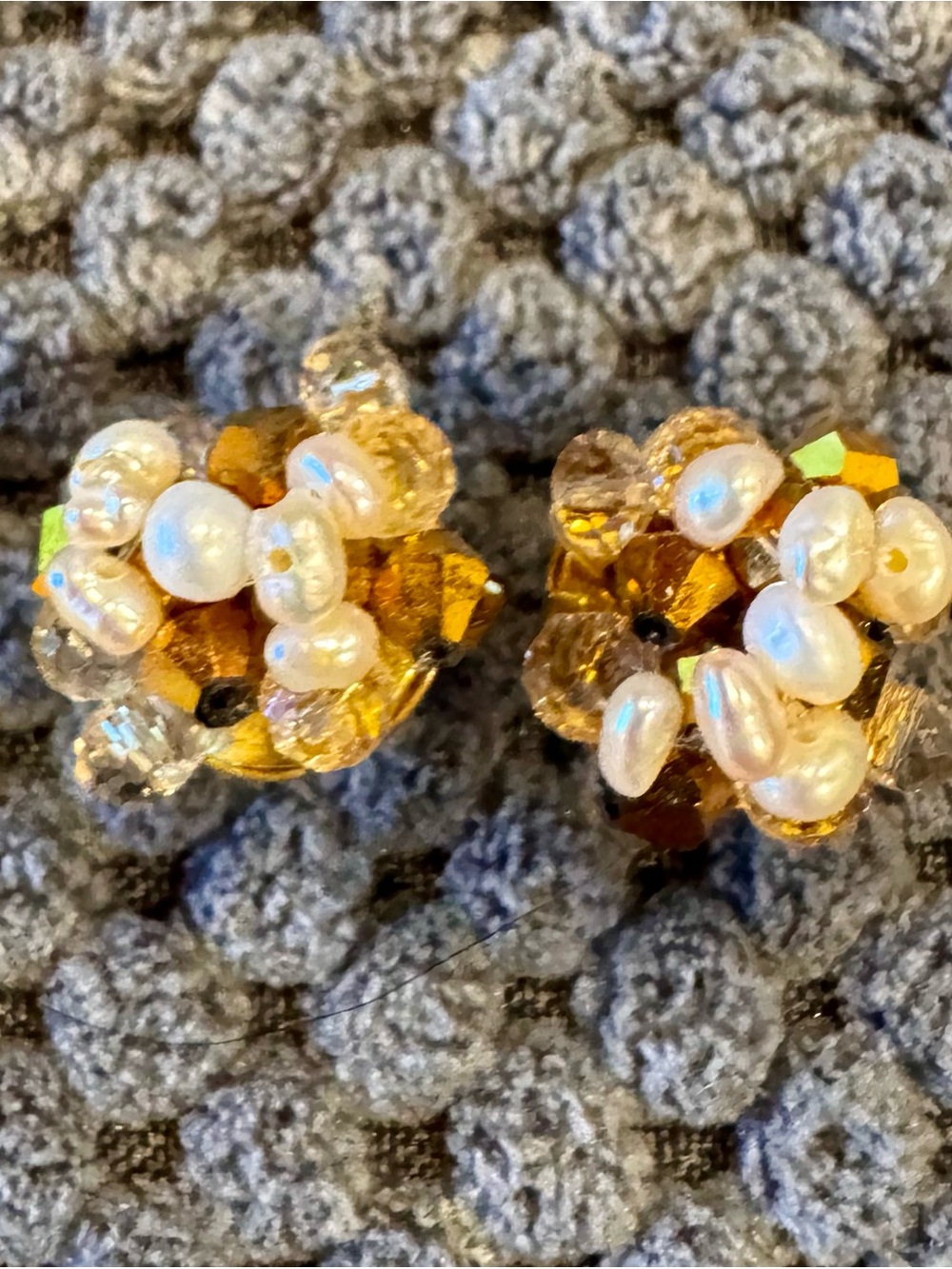 J. Crew Gold and Pearl Cluster Beaded Earrings